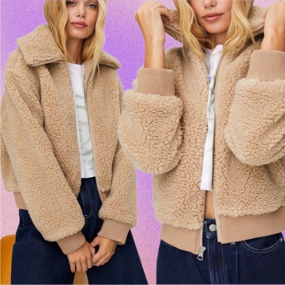 wilfred free x aritzia • teddy bomber jacket in tan beige l